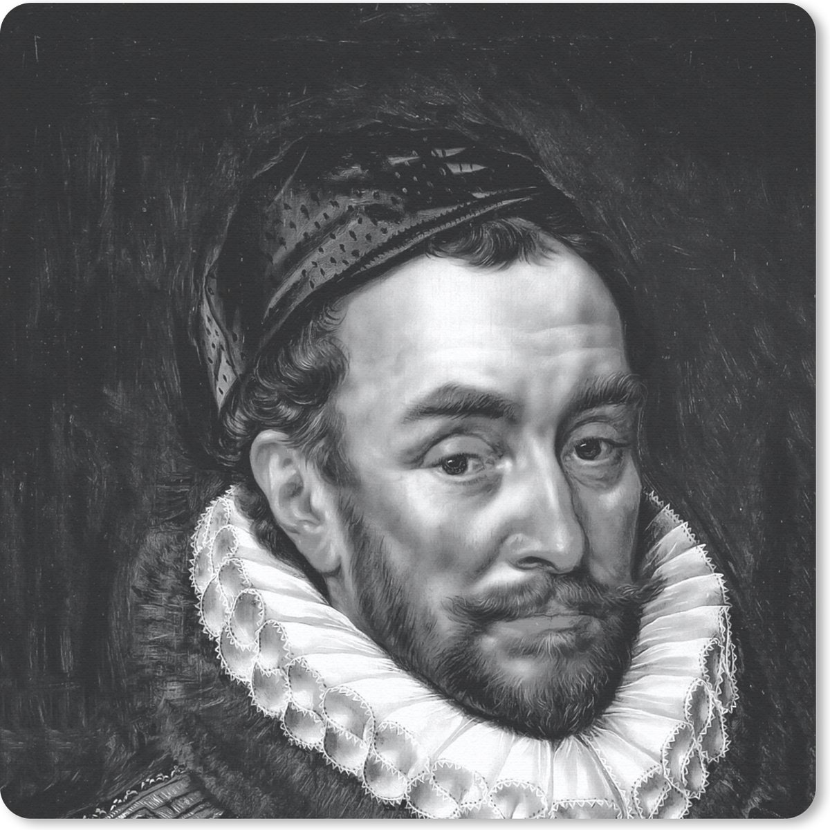 Muismat 20x20 cm - Mousepad Portret van Willem I - Adriaen Thomasz - Zwart - Wit - Muismatten