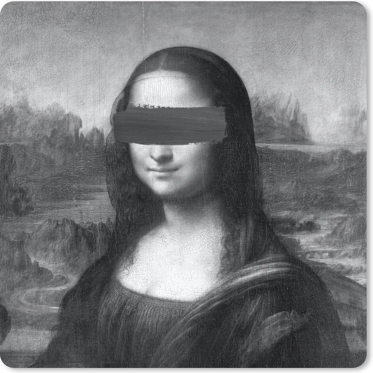 Muismat 20x20 cm - Mousepad Mona Lisa - Leonardo da Vinci - Zwart - Wit - Muismatten