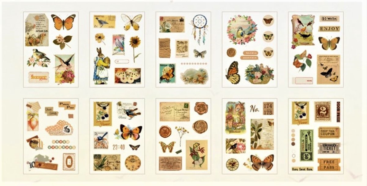 Retro Stickers - 10 stickervellen - O.a leuk voor bulletjournal, scrapbooking, kaarten maken en journaling — afbeelding 4
