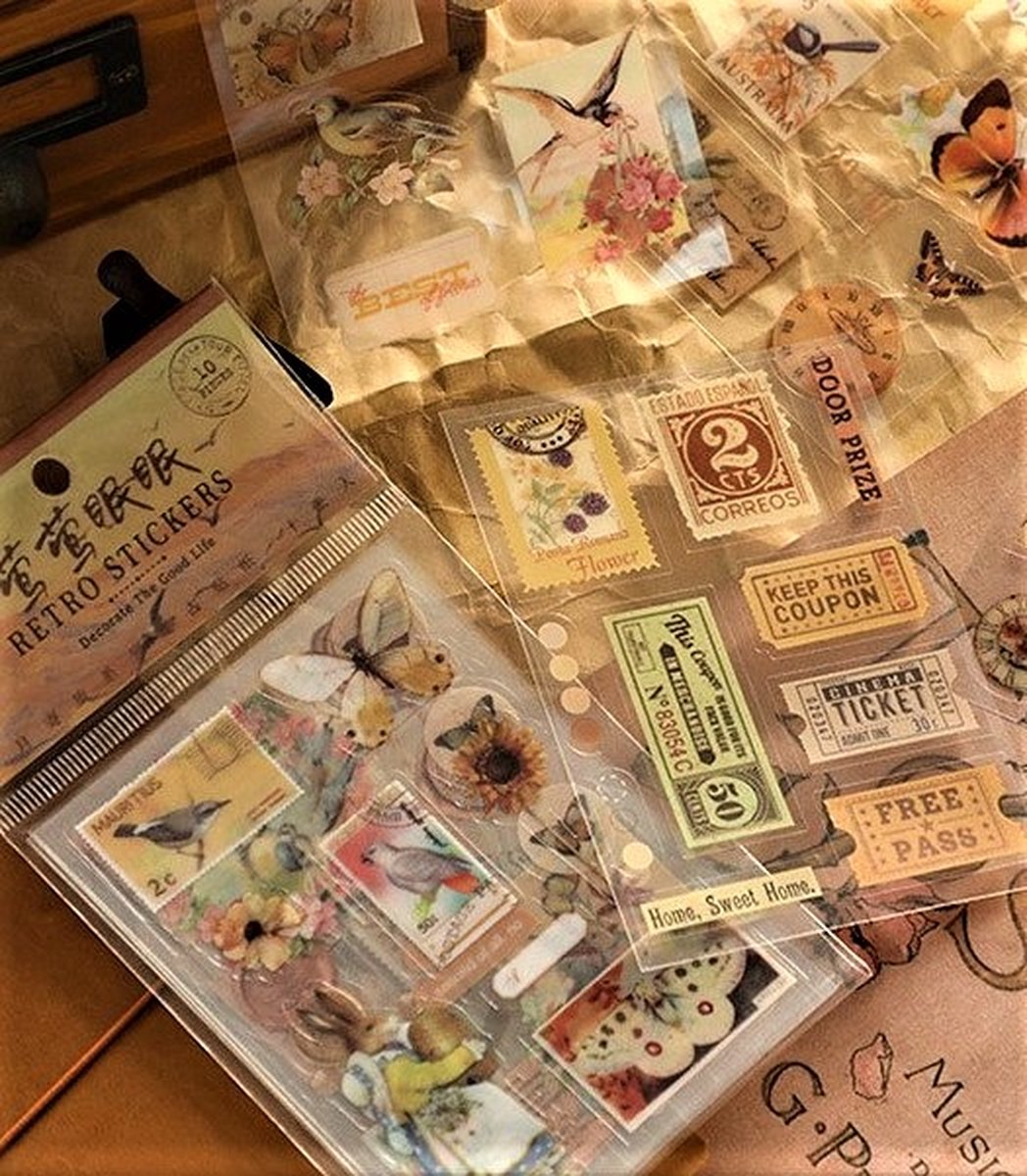 Retro Stickers - 10 stickervellen - O.a leuk voor bulletjournal, scrapbooking, kaarten maken en journaling — afbeelding 3