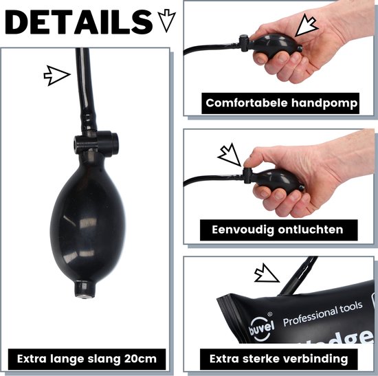 Buvel Air Wedge - Opblaasbare Wig Luchtkussen Deur Wig Klus Gereedschap - Zwart Maat L