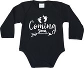 Romper - Coming soon - maat: 68 - lange mouwen - baby - aankondiging zwangerschap - zwanger - rompertjes baby - rompers - rompertje - rompertjes - stuks 1 - zwart