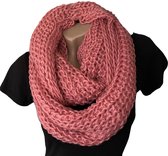 Grof Gebreide Loop Sjaal - Lus - Ronde - Colsjaal - Koraalrood -- 75 x 25 cm