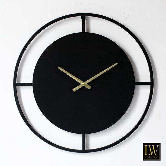 LW Collection Klok Moderne Noire avec aiguilles dorées 60cm / Horloge Murale  Zwart /... | bol.com