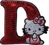 Strijk Embleem Alfabet Patch - Letter D - Hello Kitty Pailletten - 6cm hoog - Letters Stof Applicatie - Geborduurd - Strijkletters - Patches - Iron On