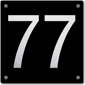 Huisnummerbord - huisnummer 77 - zwart - 12 x 12 cm - rvs look - schroeven - naambordje - nummerbord  - voordeur