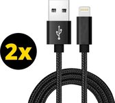 2x Oplader kabel geschikt voor iPhone - Gevlochten Zwart - Kabel geschikt voor lightning - USB kabel - Lader kabel