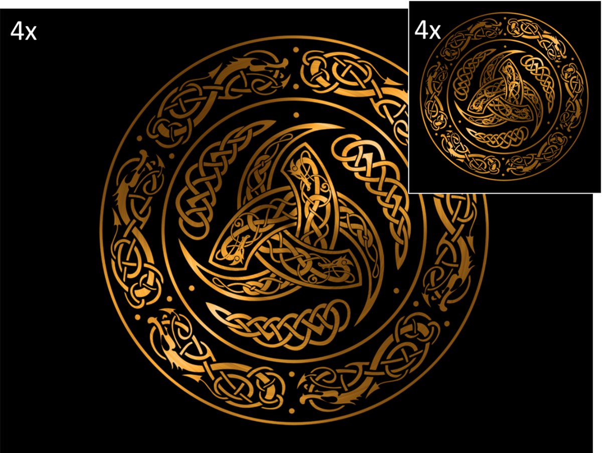 Celtic Tree - Set Placemats en Onderzetters - Drie Hoornen van Odin - Zwart - Goud - Pagan - Heidens - Keltisch - Magisch - Tafel - Tafeldecoratie - Eten - Placemat - Onderzetter
