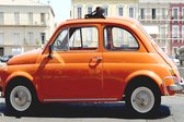 Dibond - Auto / Fiat 500 - Oranje / zwart / beige - 100 x 150 cm.