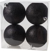 Kerstballen zwart 4 stuks 10 cm
