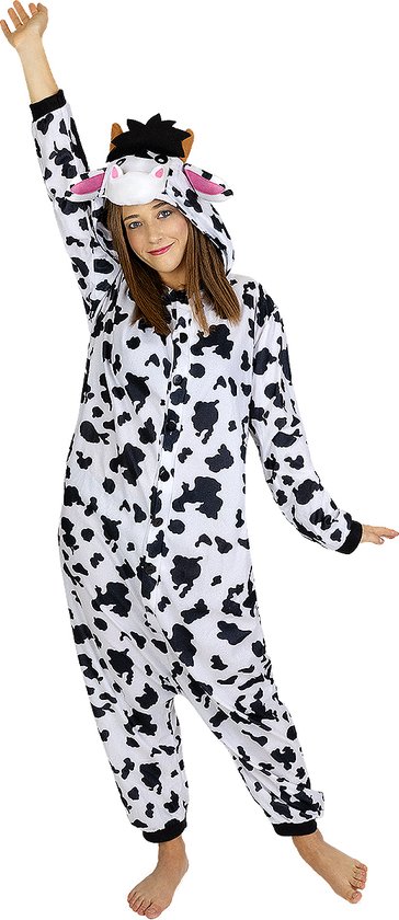 FUNIDELIA Onesie Koe - Koe Kostuum voor Vrouwen en Mannen - Maat: S-M - Wit