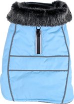 Boony - Manteau imperméable pour chien avec col en fourrure - Couleur : bleu clair - Longueur dos : 35 cm