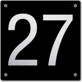 Huisnummerbord - huisnummer 27 - zwart - 12 x 12 cm - rvs look - schroeven - naambordje - nummerbord  - voordeur