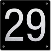 Huisnummerbord - huisnummer 29 - zwart - 12 x 12 cm - rvs look - schroeven - naambordje - nummerbord  - voordeur