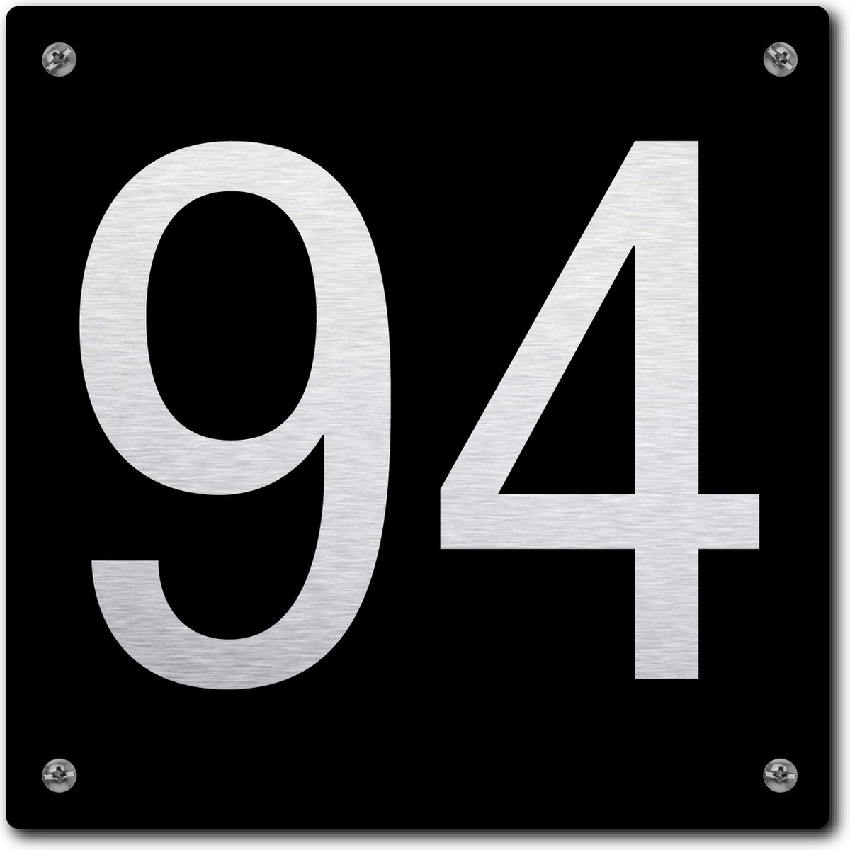 Huisnummerbord - huisnummer 94 - zwart - 12 x 12 cm - rvs look - schroeven - naambordje - nummerbord - voordeur