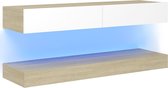 Decoways - Tv-meubel met LED-verlichting 120x35 cm wit sonoma eikenkleurig