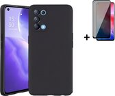 Hoesje Oppo Reno 5 5G - Siliconen - Screenprotector Oppo Reno 5 5G - Hoesje Zwart Case + Privacy Screenprotector