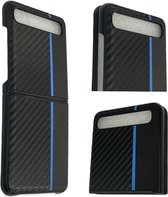 Samsung Galaxy Z Flip 2 5G Blauwe Streep Luxe Back Cover Carbon hoesje kusntstof achterkant  - Samsung Galaxy Z Flip 2 back cover hoesje case