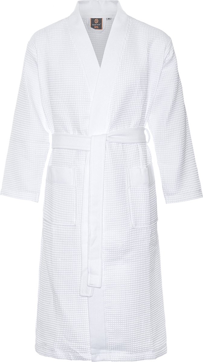 Badrock Wafel badjas voor sauna - witte badjas unisex - biologisch katoen - M - wafel badjas wit - kimono - wafel badjas dames - wafel badjas heren