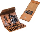 Manicure set - Pedicure set - Travel kit - Combi set - RVS - 20 delig - Nagelknipper - Vijl - Cadeau -  PU Leer - Bruin
