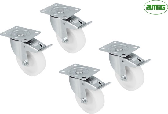 Amig - Set van 4 meubelwielen - 100 mm - zwenkwielen zonder montageplaat - Maximaal gewicht 110 kg - Voor het verplaatsen van zware meubels - Rollagers - Kern van kunststof