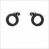 Aramat jewels ® - Zweerknopjes oorbellen cirkel open zwart chirurgisch staal 10mm