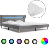 Decoways - Bed met LED en matras stof lichtgrijs 160x200 cm