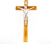 Houten Muurkruis met Corpus / kruisbeeld 15 cm