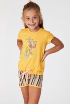 Woody pyjama meisjes - mandril - geel - 221-1-BST-S/614 - maat 140