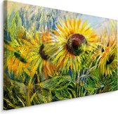Schilderij - Prachtige Zonnebloemen, Premium Print op Canvas