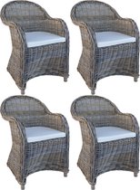 Rotan Stoel Kubu Grey met wit Kussen - set van 4 stoelen