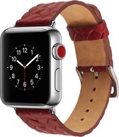 Geschikt voor Apple Watch bandje leer Rood gevlochten met zilverkleurige gesp 42mm - 44mm