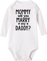 Baby rompertje Mommy Will You Marry my Daddy wit met lange mouwen 6-9 maanden - huwelijk - aanzoek - baby - romper - liefde - valentijn