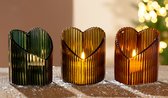 Photophore adorable ambre Set de 3 - 9 cm H - verre - fête des mères - saint valentin - commémorer - cadeau