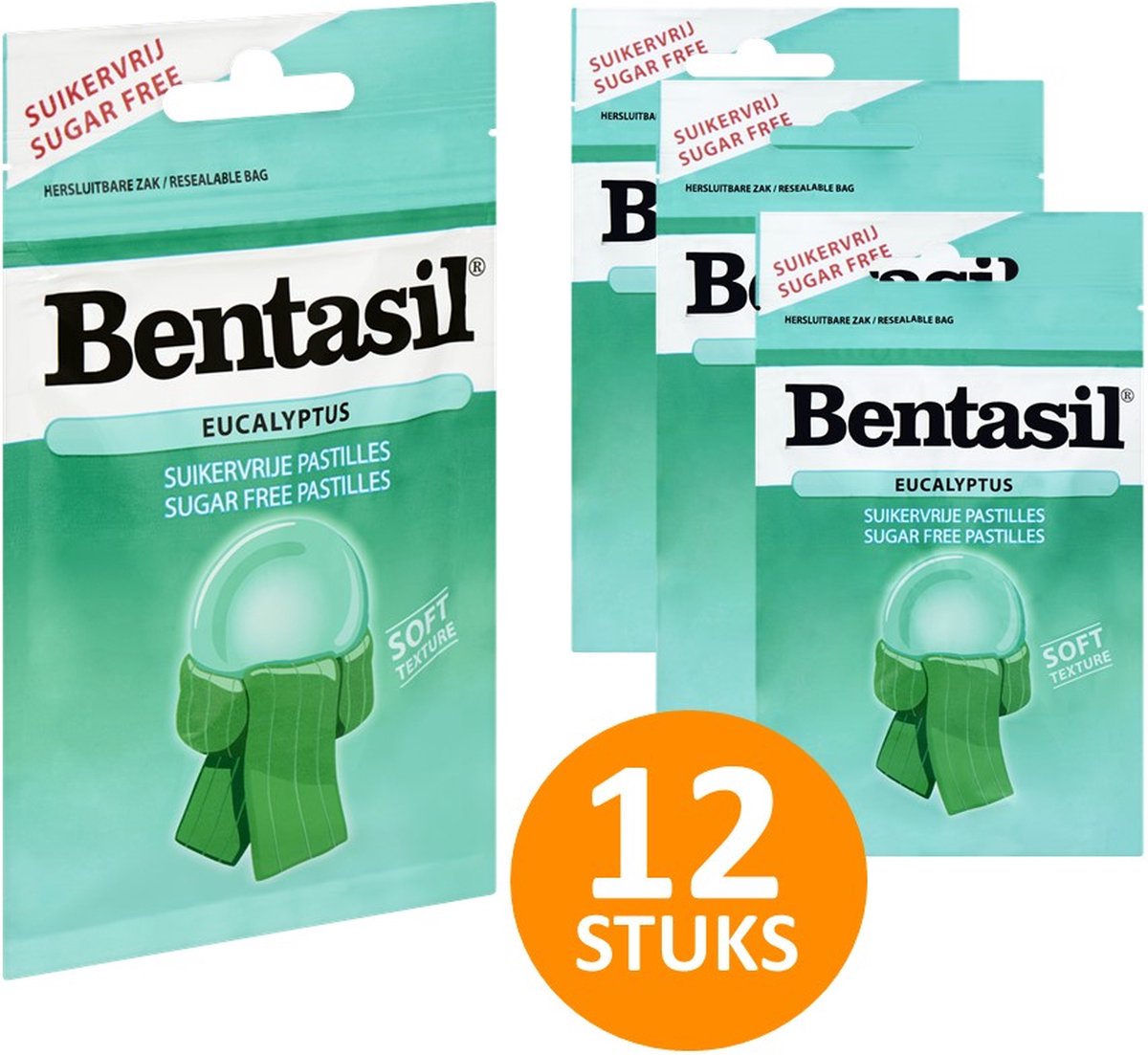 Goedkoopste Bentasil Eucalyptus - Suikervrije keelpastilles - 12 zakjes x 32gr