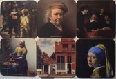 6 Onderzetters coasters met afbeeldingen van Rembrandt en Vermeer