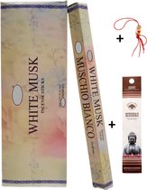 2 Kokers - Wierook - Wierookstokjes - Wierooksticks - Incense sticks - Witte Musk - White Musk - 40 stokjes + 5 mini wierookstokjes + Gelukspoppetje