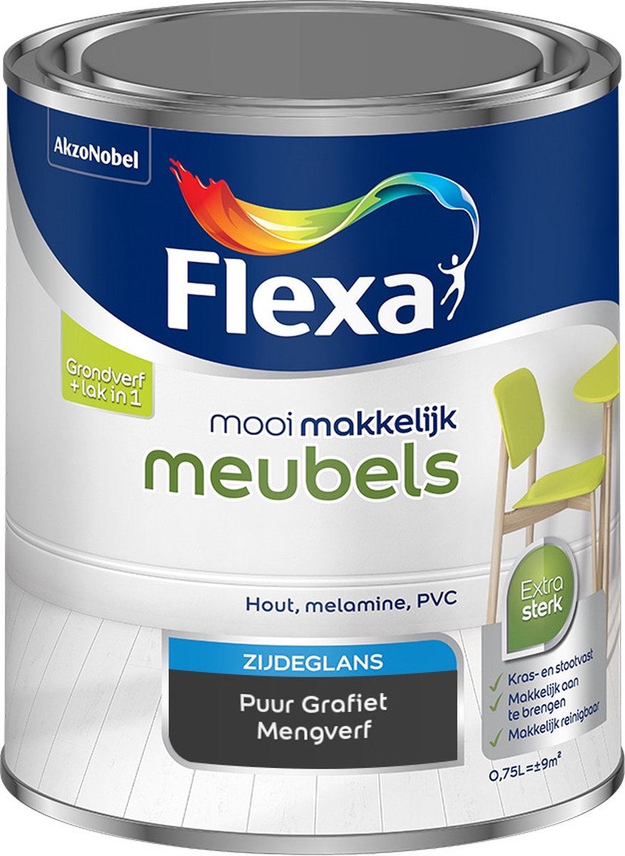 Flexa Mooi Makkelijk Verf - Meubels - Mengkleur - Puur Grafiet - 750 ml