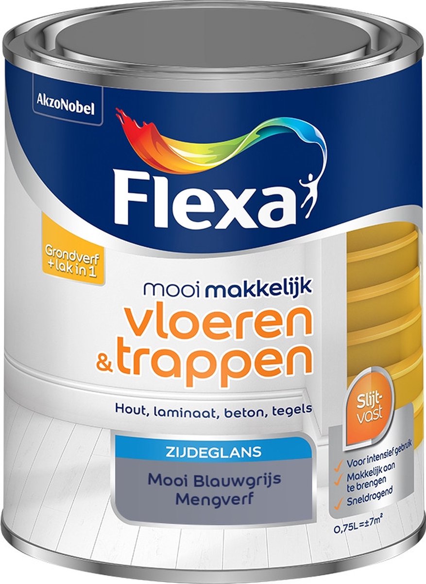 Flexa Mooi Makkelijk Verf - Vloeren en Trappen - Mengkleur - Mooi Blauwgrijs - Mooi Makkelijk - 750 ml