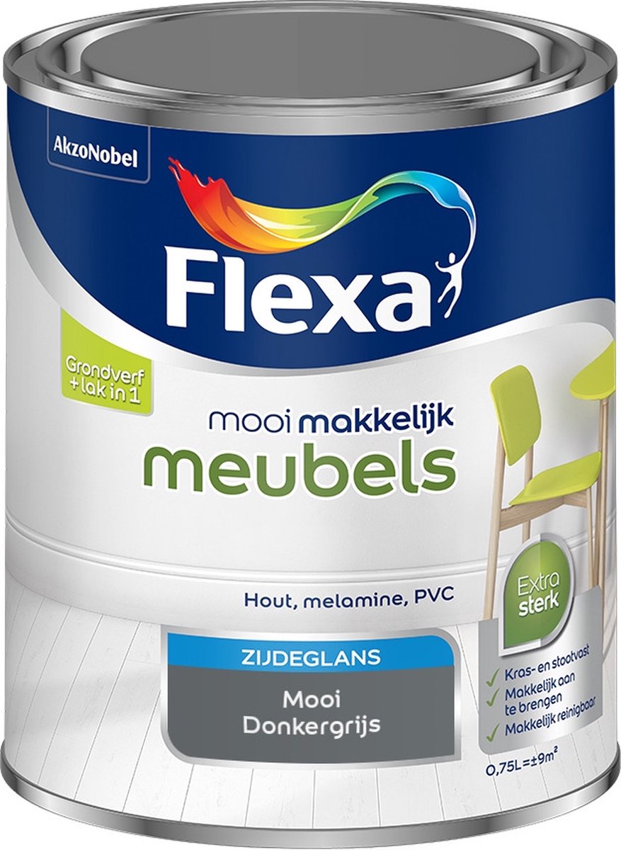 Flexa Mooi Makkelijk Verf - Meubels - Mengkleur - Flexa Mooi Donkergrijs - 750 ml