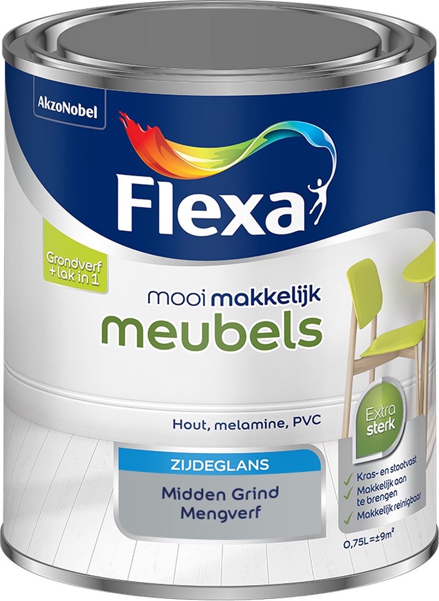 Flexa Mooi Makkelijk Verf - Meubels - Mengkleur - Midden Grind - 750 ml