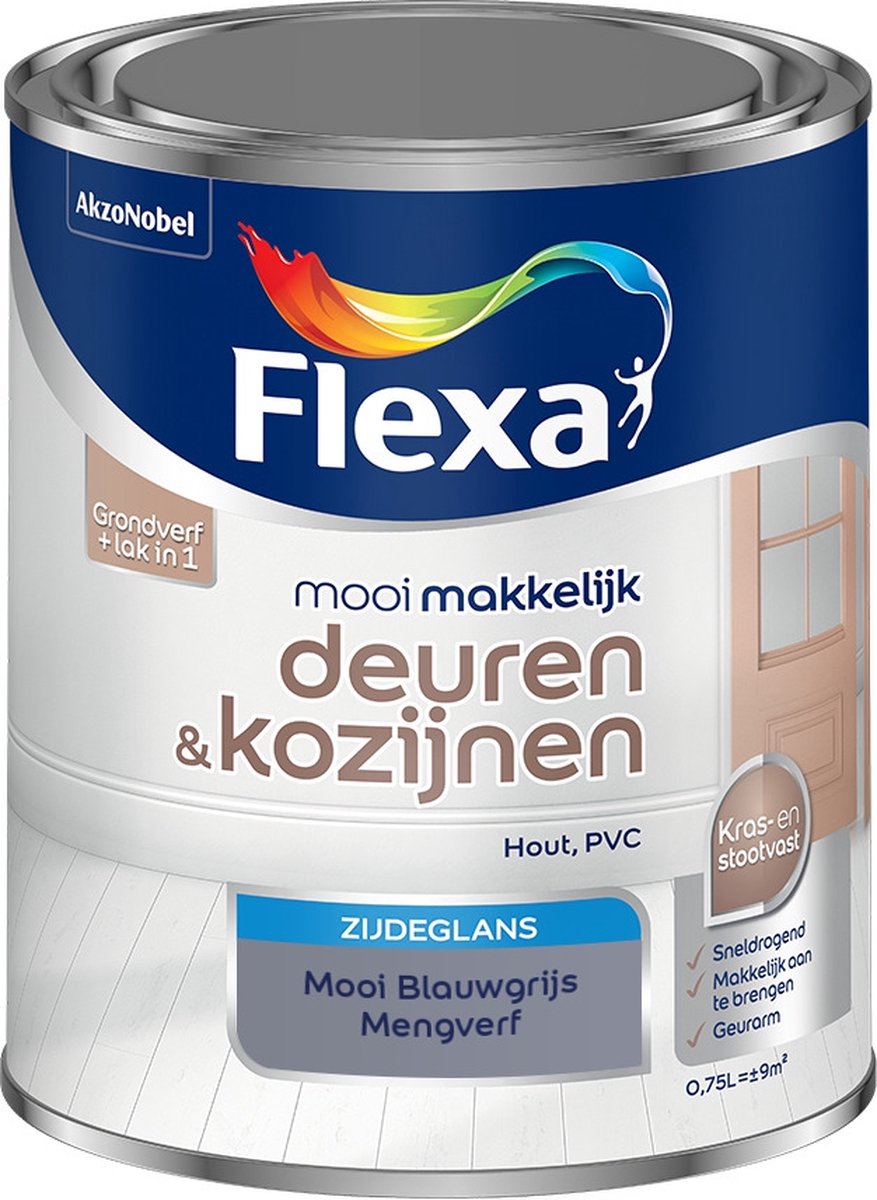 Flexa Mooi Makkelijk Verf - Deuren en Kozijnen - Mengkleur - Mooi Blauwgrijs - Mooi Makkelijk - 750 ml