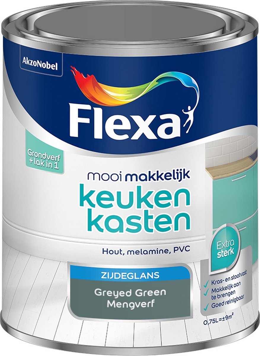 Flexa Mooi Makkelijk Verf - Keukenkasten - Mengkleur - Greyed Green - 750 ml
