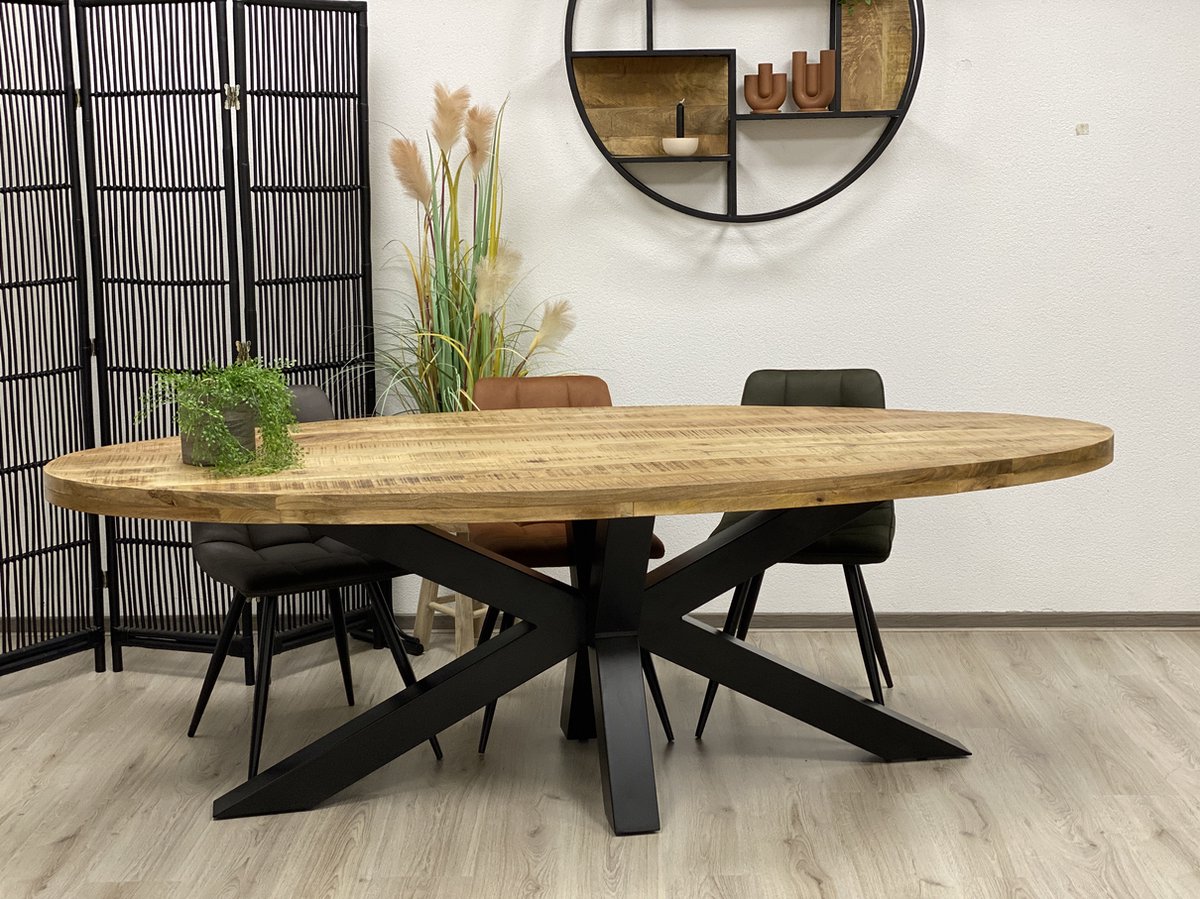 Mangohouten eettafel ovaal 220cm x 100cm