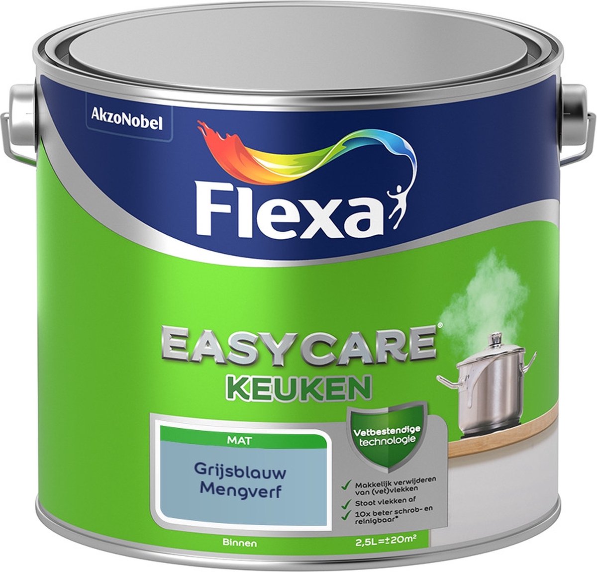 Flexa Easycare Muurverf - Keuken - Mat - Mengkleur - Grijsblauw - 2,5 liter