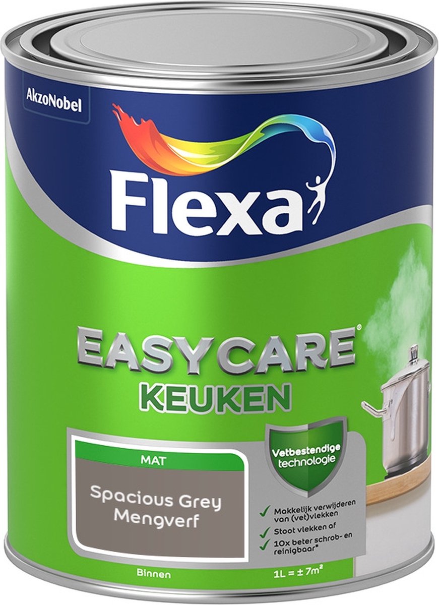 Flexa Easycare Muurverf - Keuken - Mat - Mengkleur - Spacious Grey - 1 liter
