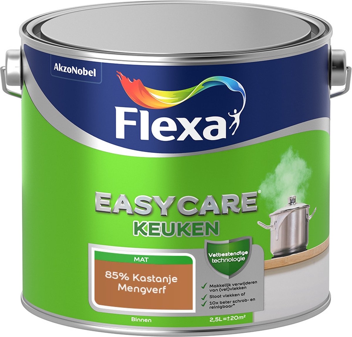 Flexa Easycare Muurverf - Keuken - Mat - Mengkleur - 85% Kastanje - 2,5 liter