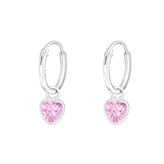 boucles d'oreilles enfant argent pendantes coeur cristal rose | Boucles d'oreilles d'Oreilles Fille Argent | Zilverana | Argent Sterling 925