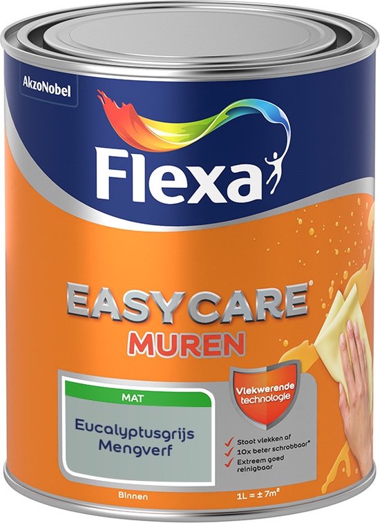 Afbeelding van Flexa Easycare Muurverf - Mat - Mengkleur - Eucalyptusgrijs - 1 liter