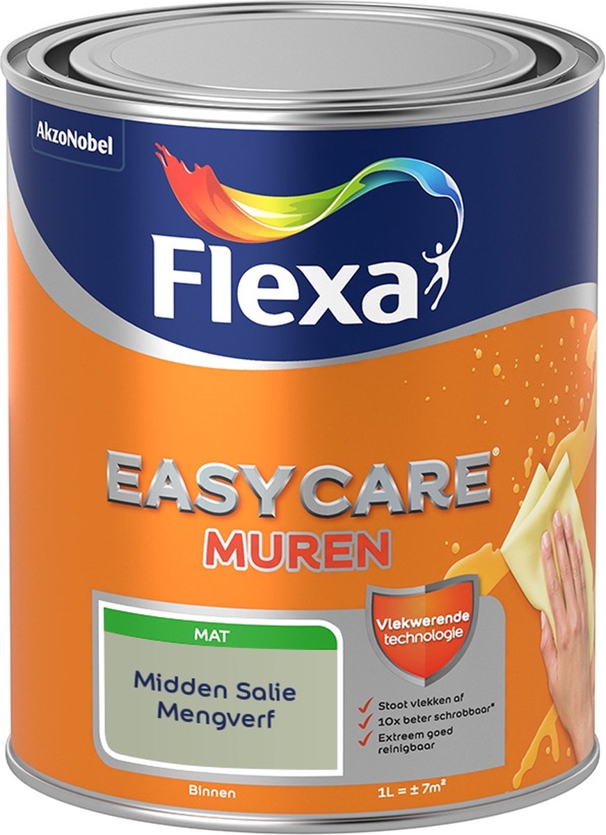 Flexa Easycare Muurverf - Mat - Mengkleur - Midden Salie - 1 liter